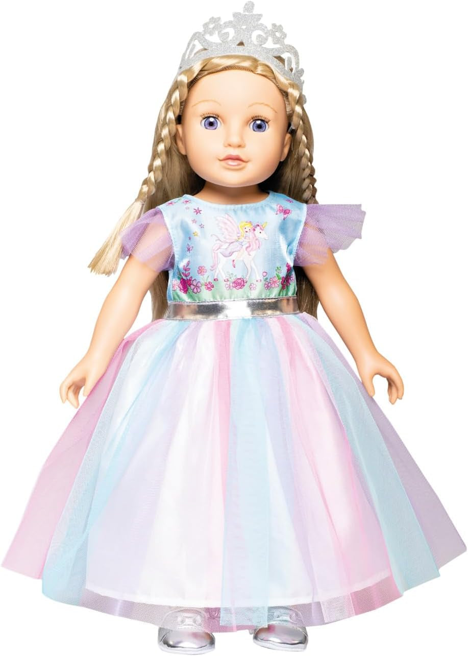 Heless 1130 - Kleid für Puppen im Design Fee und Einhorn, mit silberner Krone, Größe 28 - 35 cm