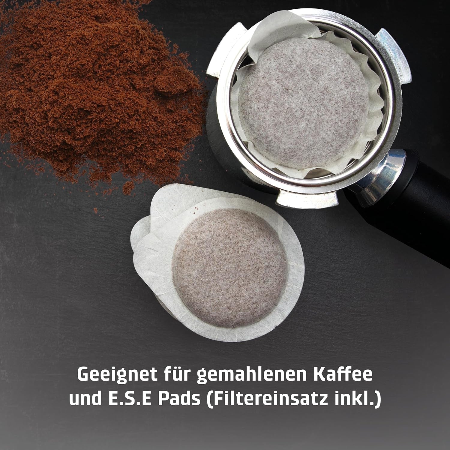 CASO EspressoGourmet Crema - Espressor portafiltru cu spumator de lapte, espresso, cappuccino, portafiltru din oțel inoxidabil, pompă ULKA 20 bar, aparat de cafea, cafea măcinată, capsule ESE