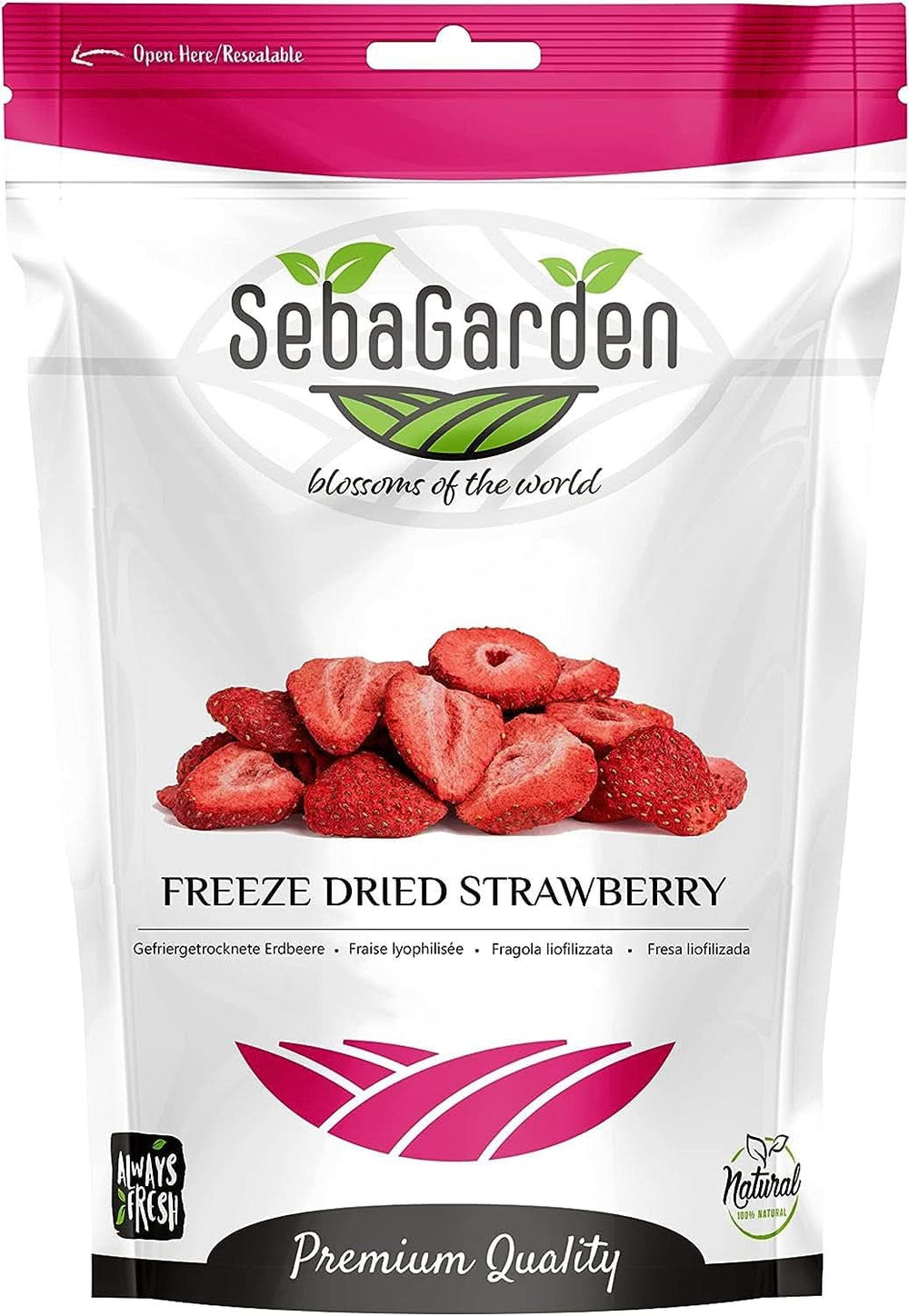 Seba Garden Premium, căpșuni mediteraneene delicioase deshidratate, fără OMG și vegane Produse deshidratate Naty Shop 400 G