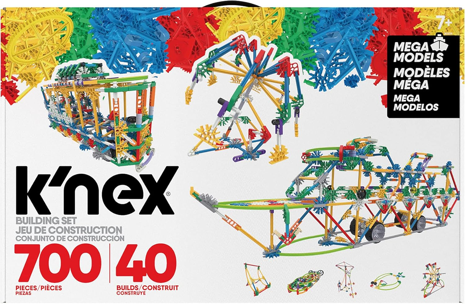 K'Nex Basic Fun Mega Models Bauset, 3D Lernspielzeug für Kinder, 700-teiliges STEM-Lernset, Ingenieurwesen für Kinder, buntes Bauset mit 40 Modellen für Kinder ab 7 Jahren
