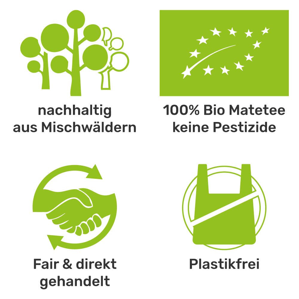 Set de ceai Mate pentru două persoane, organic ● 2 căni Mate + 2 bombillas + 300 g ceai Mate + instrucțiuni de preparare
