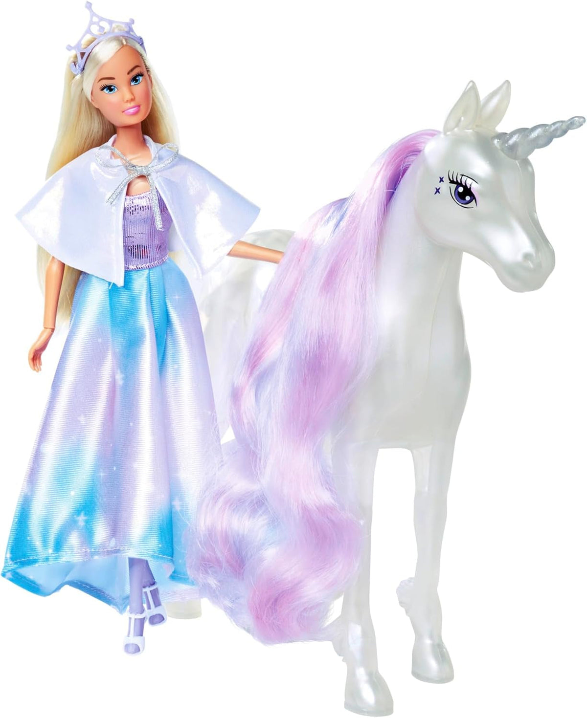 Simba Steffi Love Fantasy Unicorn, Spielpuppe als Prinzesinn mit Einhorn, magische Lichter, vollbewegliche Puppe, 29cm, ab 3 Jahren