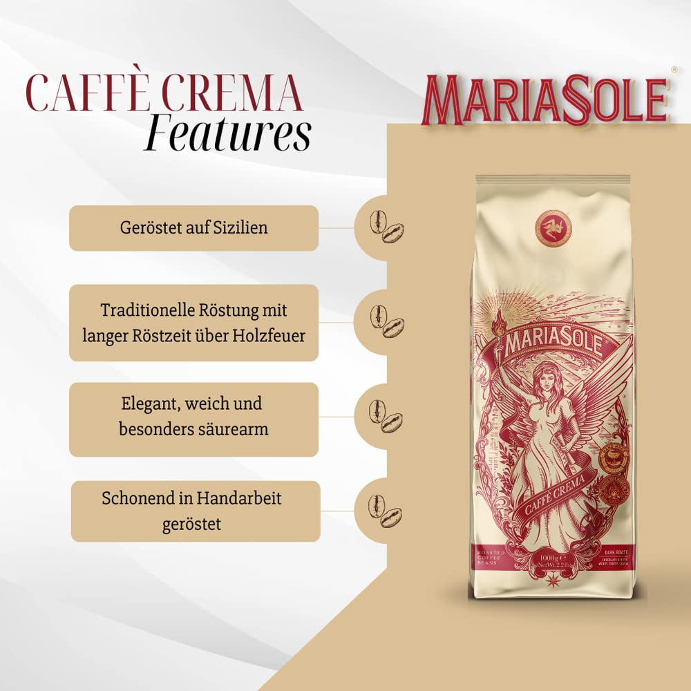 Caffè Crema 1kg – Traditionelle Röstung in Sizilien über Holzfeuer In Handarbeit – Premium Kaffeebohnen für Vollautomat und Siebträger