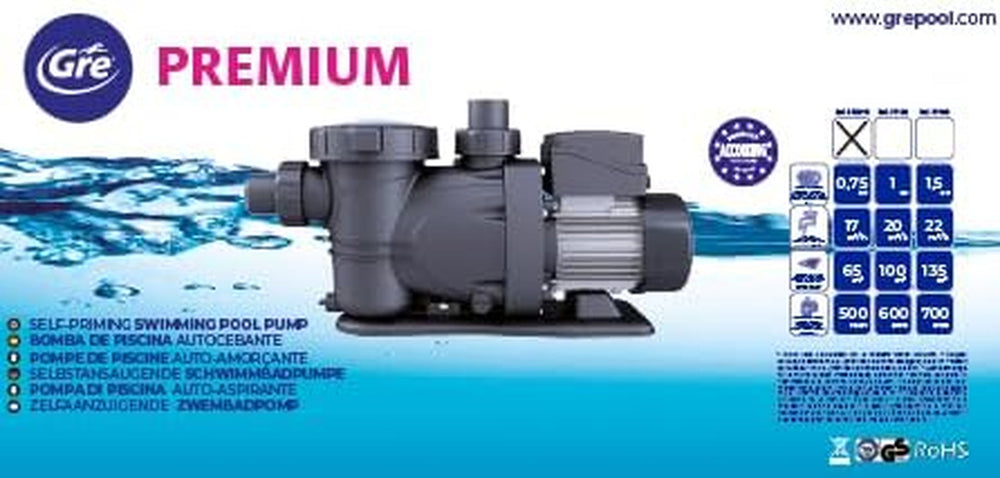 Gre PP077H - Pompă pentru piscină, 550 W, 17 m³/h, până la 65 m³, rezervor de nisip Ø 500 mm, conformă cu Directiva Europeană de Ecodesign