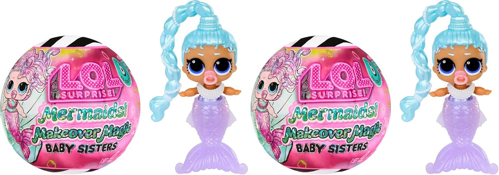 L.O.L. Surprise! Mermaids Makeover Magic Baby Sisters – Farbwechselnder Meerjungfrauenschwanz mit Muschel-Kugel zum Ausstellen, 6 Puppen zum Sammeln – ab 4 Jahren, Series 1