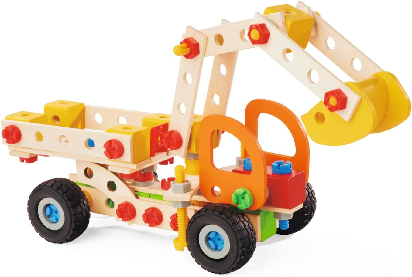 Eichhorn - Constructor Bagger, 5 Verschiedene Modelvarianten baubar, Konstruktionsspielzeug mit 180 Teilen, vielseitiges Holzspielzeug, aus 100% FSC zertifiziertem Buchenholz, ab 6 Jahren