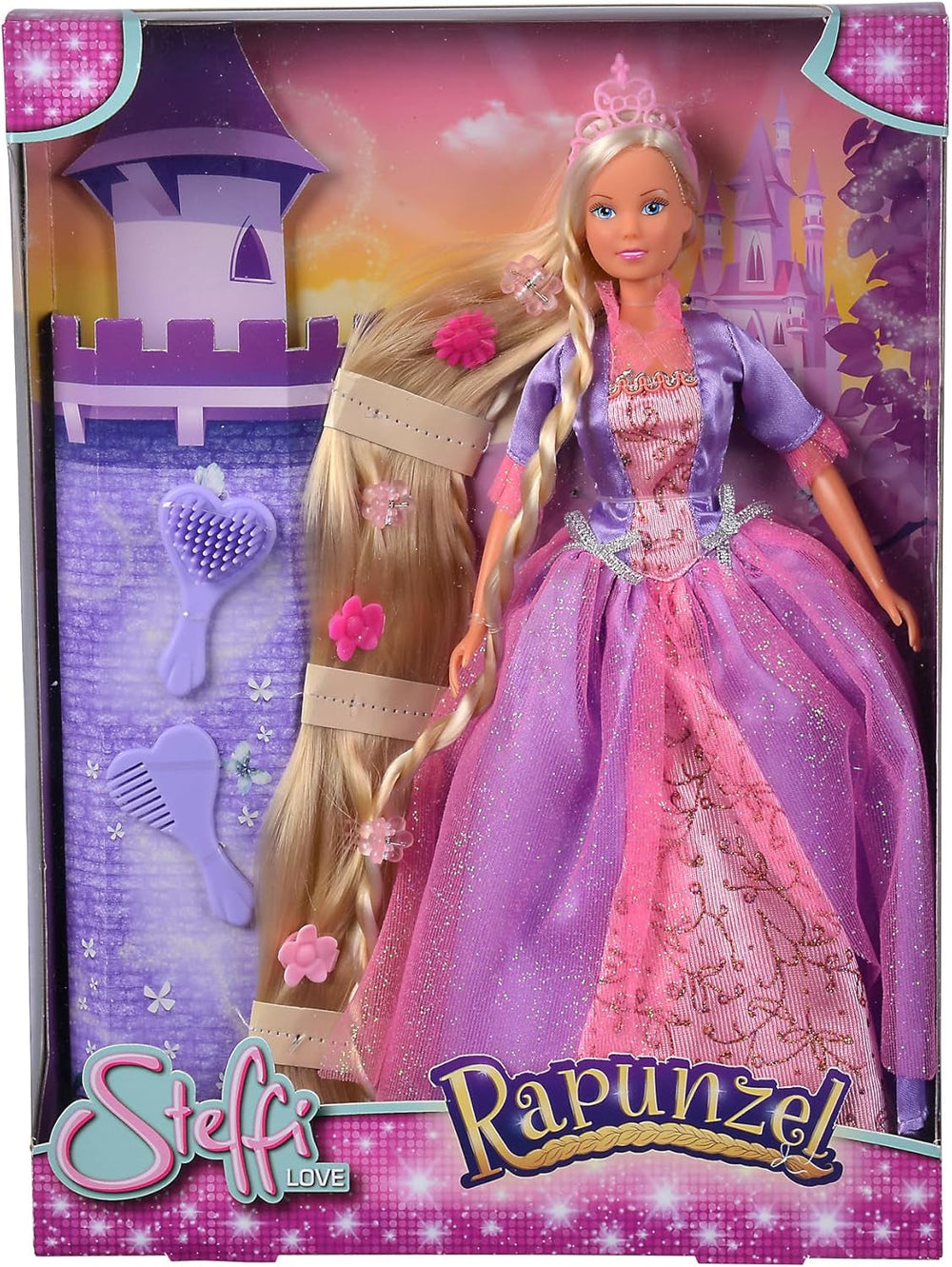 Simba 105738831 - Steffi Love Rapunzel, Steffi als Märchenprinzessin, mit sehr Langen Haaren, mit Haarclips, Bürste und Kamm, Ankleidepuppe, 29cm, für Kinder ab 3 Jahren