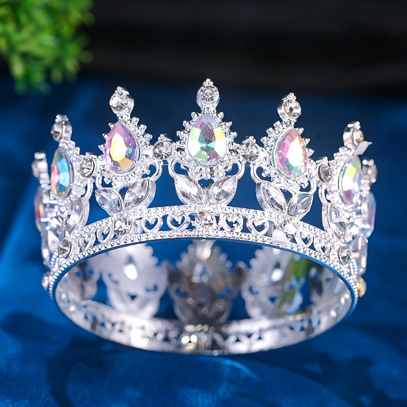 Regal Coronita Argintie Din Metal Cu Pietre - Decor Elegant Pentru Torturi La Nunți Botezuri Și Evenimente