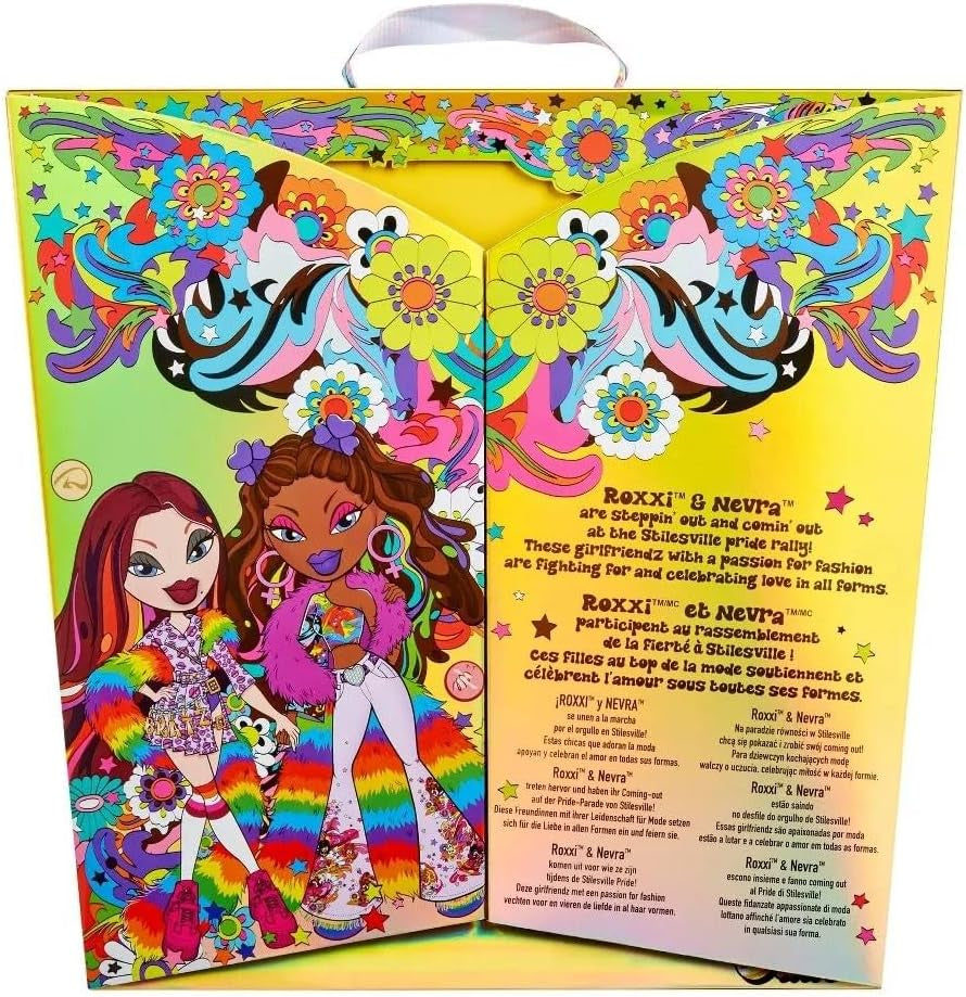 Bratz Pride Month Special Edition Designer Puppen by JimmyPaul - ROXXI & NEVRA - 2 Modepuppen, Outfits, Poster, Accessoires, Puppenständer & mehr - Voll beweglich - Zum Sammeln für Kinder ab 3 Jahren