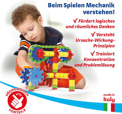 Quercetti Georello Tech Starter Set, Lernspielzeug ab 5 Jahre, Konstruktionsspielzeug Mit Zahnrädern Für Kreative Kinder, Geschenk Jungen & Mädchen, Spielzeug ab 5 Jahre, Gesellschaftsspiele Kinder