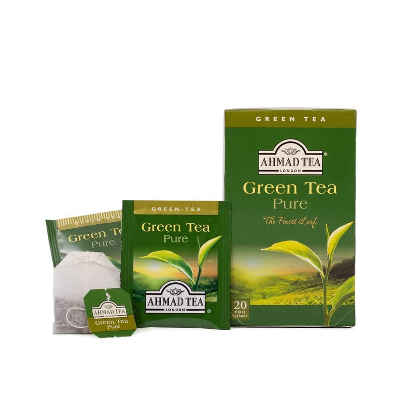 Ahmad Tea - Ceai verde - Pliculețe de ceai ambalate individual, cu aromă sigilată, cu 2 g de ceai per porție - 20 pliculețe de ceai cu bandă (pachet cu 2)