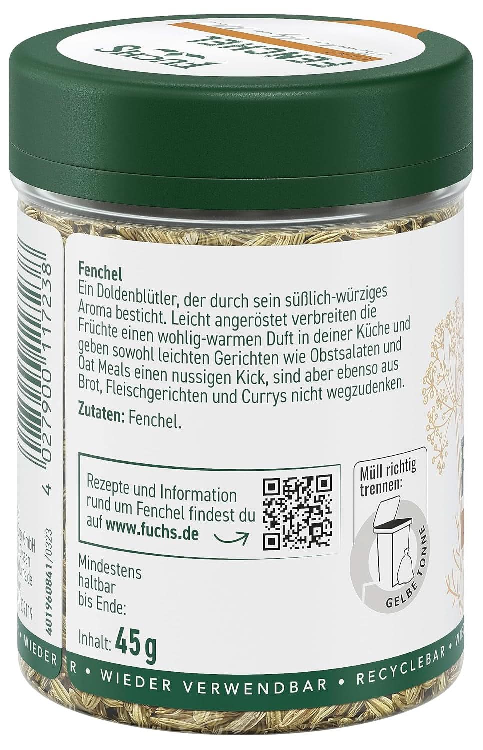 Fuchs - Fenicul întreg - aromă dulce și picantă pentru salate de fructe - 45 g Condimente Naty Shop