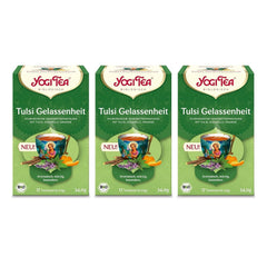 Yogi Tea - Tulsi Serenity, ceai ayurvedic din plante bio, fără cofeină din natură, amestec de tulsi - busuioc „sfânt”, lemn dulce și portocală, Yogi Tea pachet de 3, 3X17 pliculețe (51 pliculețe de ceai)