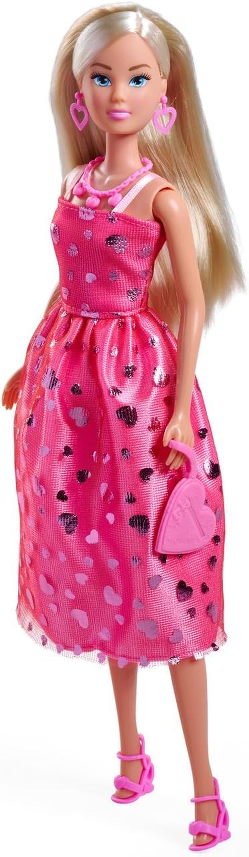 Simba Steffi Love Pink Love – Ankleidepuppe im pinken Glitzerkleid, inkl. Zubehör in Herzform, 29 cm groß, Modepuppe für kreatives Rollenspiel, für Kinder ab 3 Jahren