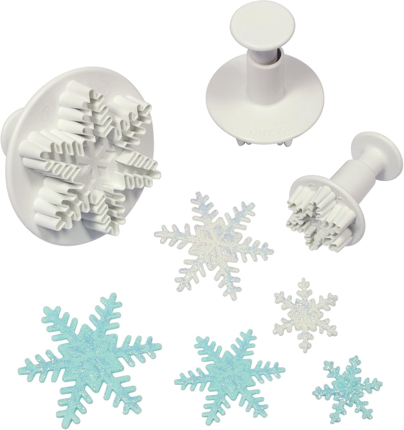 Cutter de embossare PME SF708 cu fulgi de zăpadă, format mic, mediu, mare, plastic, alb, 9,5 x 2 x 9,5 cm
