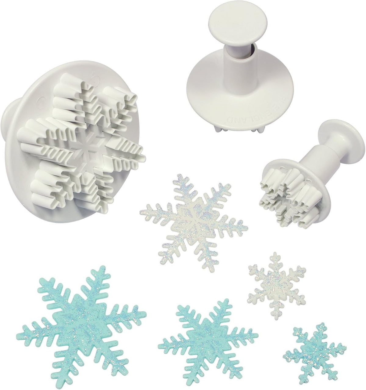 Cutter de embossare PME SF708 cu fulgi de zăpadă, format mic, mediu, mare, plastic, alb, 9,5 x 2 x 9,5 cm