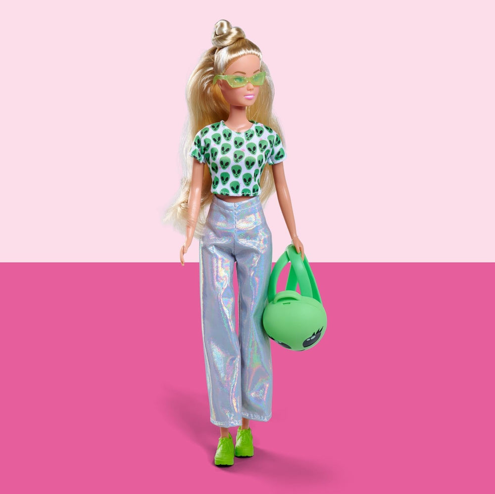 Simba Steffi Love Space Fashion – Modepuppe mit futuristischem Outfit & Rucksack zum Öffnen, 29 cm, modisches Rollenspiel für Kinder ab 3 Jahren