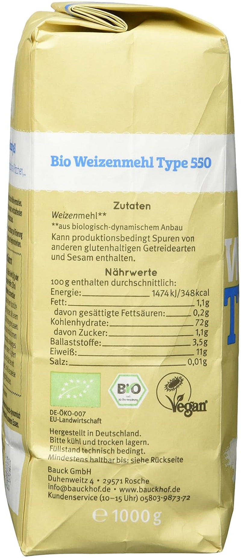 Făină de grâu Hof tip 550 Demeter, 1 kg