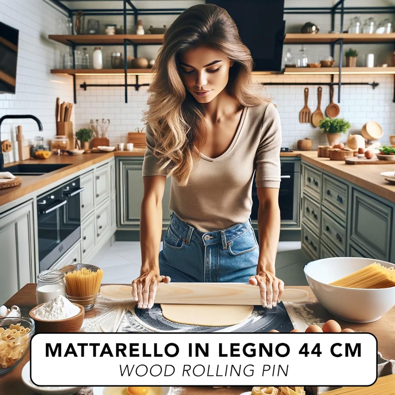 Sucitor din lemn cu mânere – 40 cm x 4 cm – Sucitor antiaderent pentru întinderea și frământarea pastelor proaspete, a pizzei, a fursecurilor, a ravioli-ului, a prăjiturilor, a produselor de patiserie – util în bucătărie