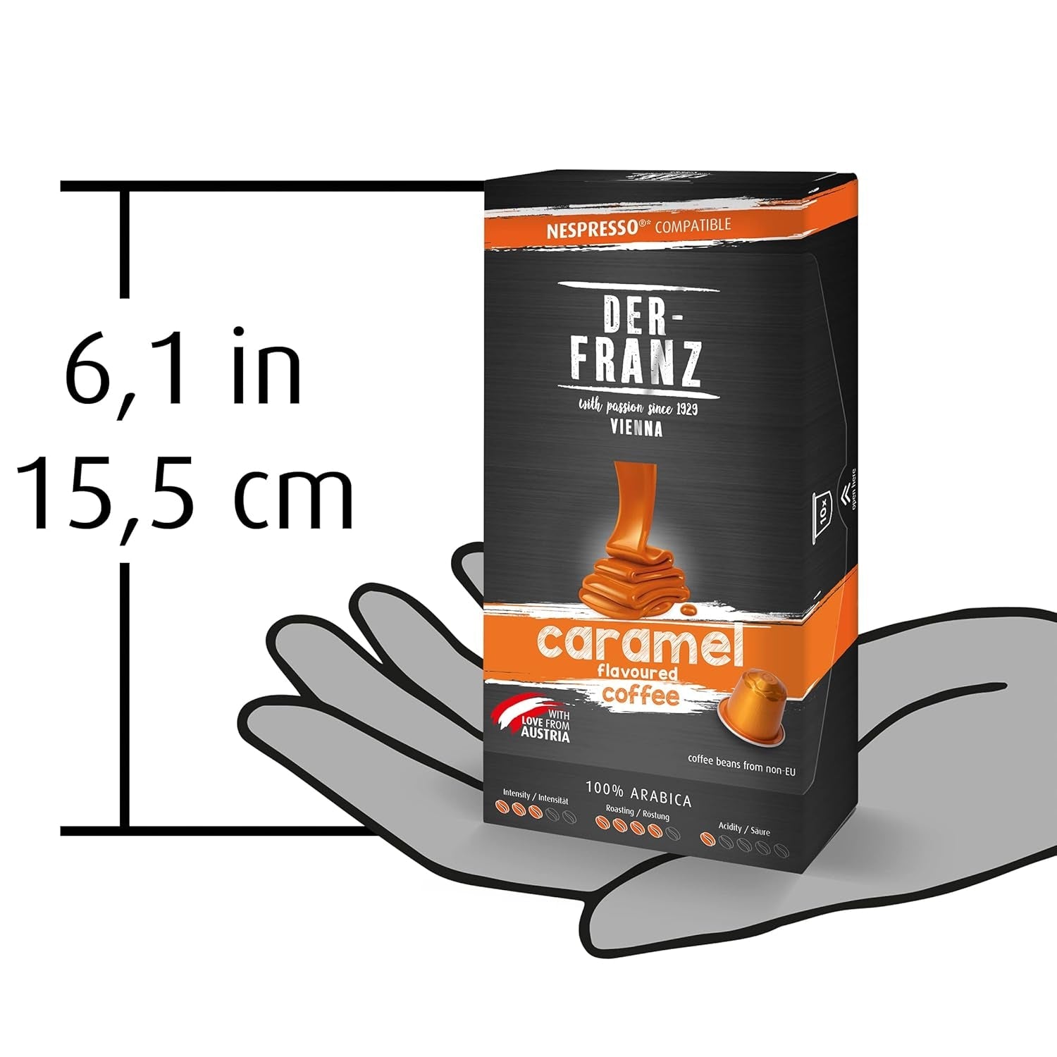 Der-Franz Nespresso kompatible Kaffee Kapseln, 6 x 10 Kapseln, Karamell Aroma, Medium Roast