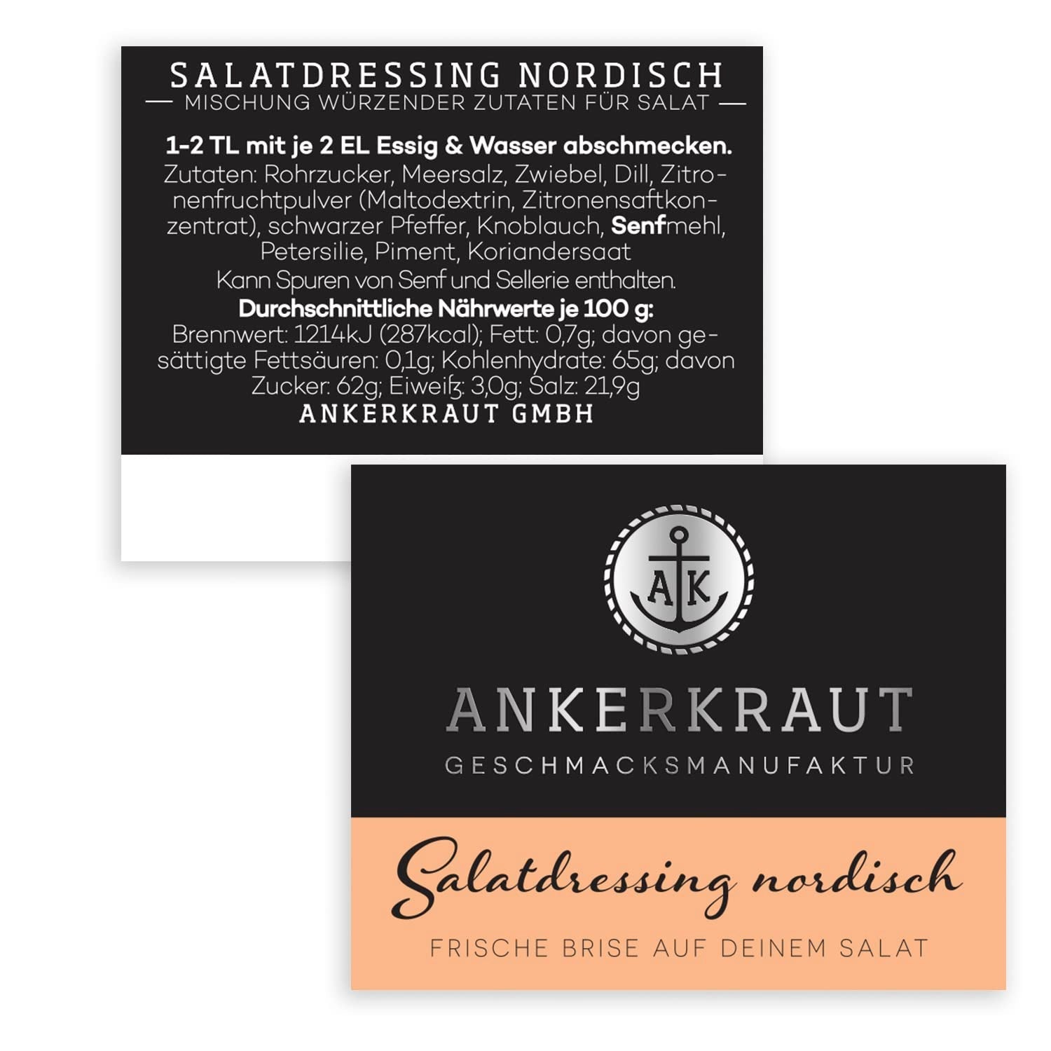 Ankerkraut Salatdressing Nordisch Gewürz, 115g im Korkenglas, Dressing für Knackigen Salat Schnell Selber Machen, Premium Qualität aus Hamburg