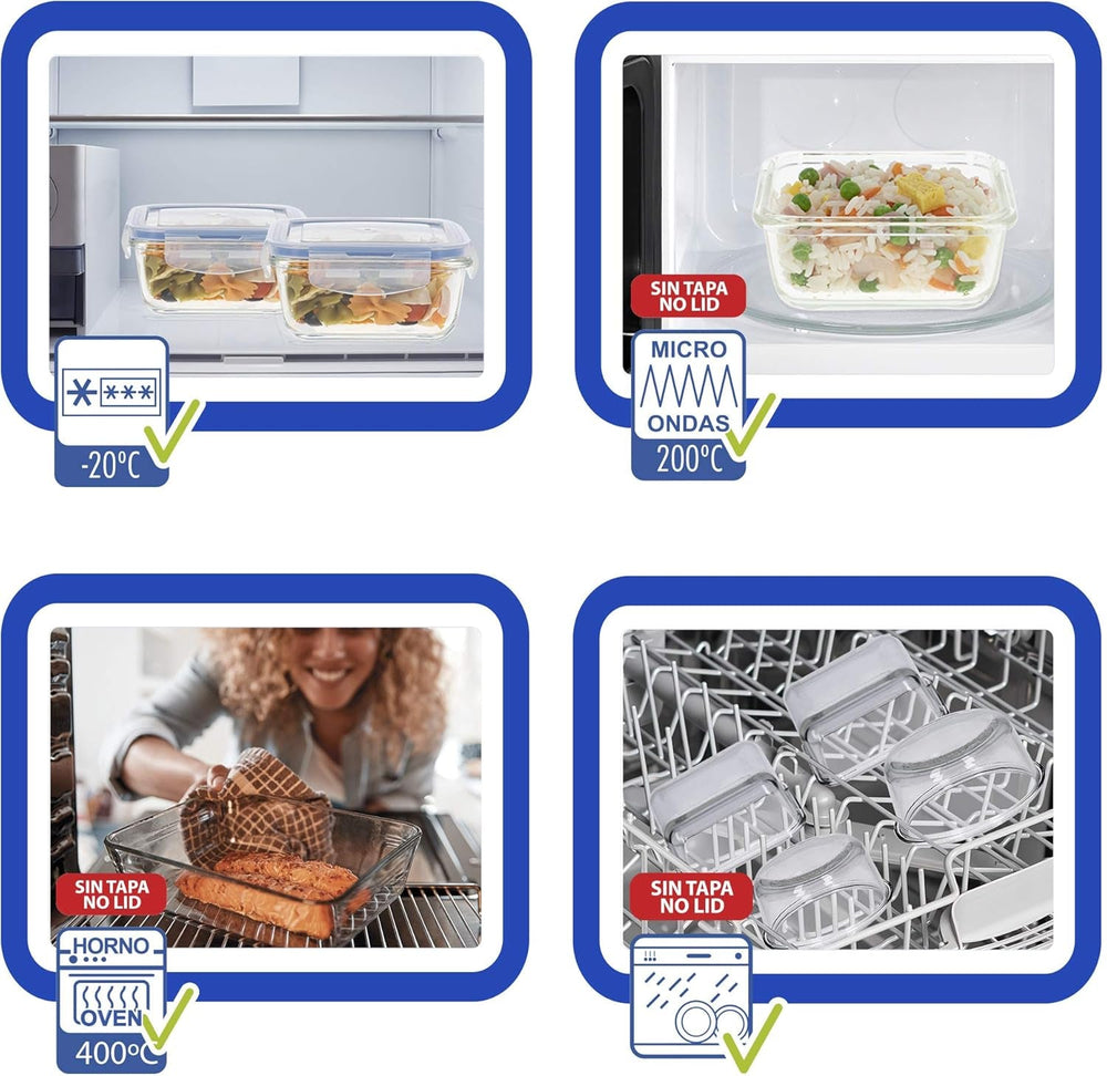 Max Home Pachet 8 recipiente etanșe din sticlă, cutie de prânz din sticlă pentru microunde, recipiente resigilabile pentru alimente, 550 mililitri, capace transparente, recipiente pentru alimente (16538) Cutii depozitare alimente Naty Shop