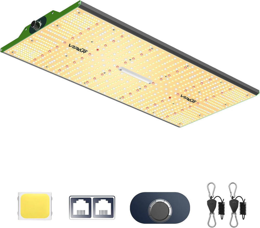 Lampă de creștere LED VIPARSPECTRA P1000, lampă cu spectru complet cu 2024 LED-uri, lumină de creștere LED, reglabilă 0%-100% pentru sere, plante de interior, răsaduri, legume, flori, pentru corturi de creștere 60x60cm și 80x80cm
