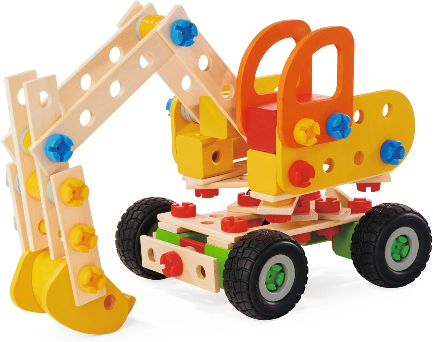Eichhorn - Constructor Bagger, 5 Verschiedene Modelvarianten baubar, Konstruktionsspielzeug mit 180 Teilen, vielseitiges Holzspielzeug, aus 100% FSC zertifiziertem Buchenholz, ab 6 Jahren