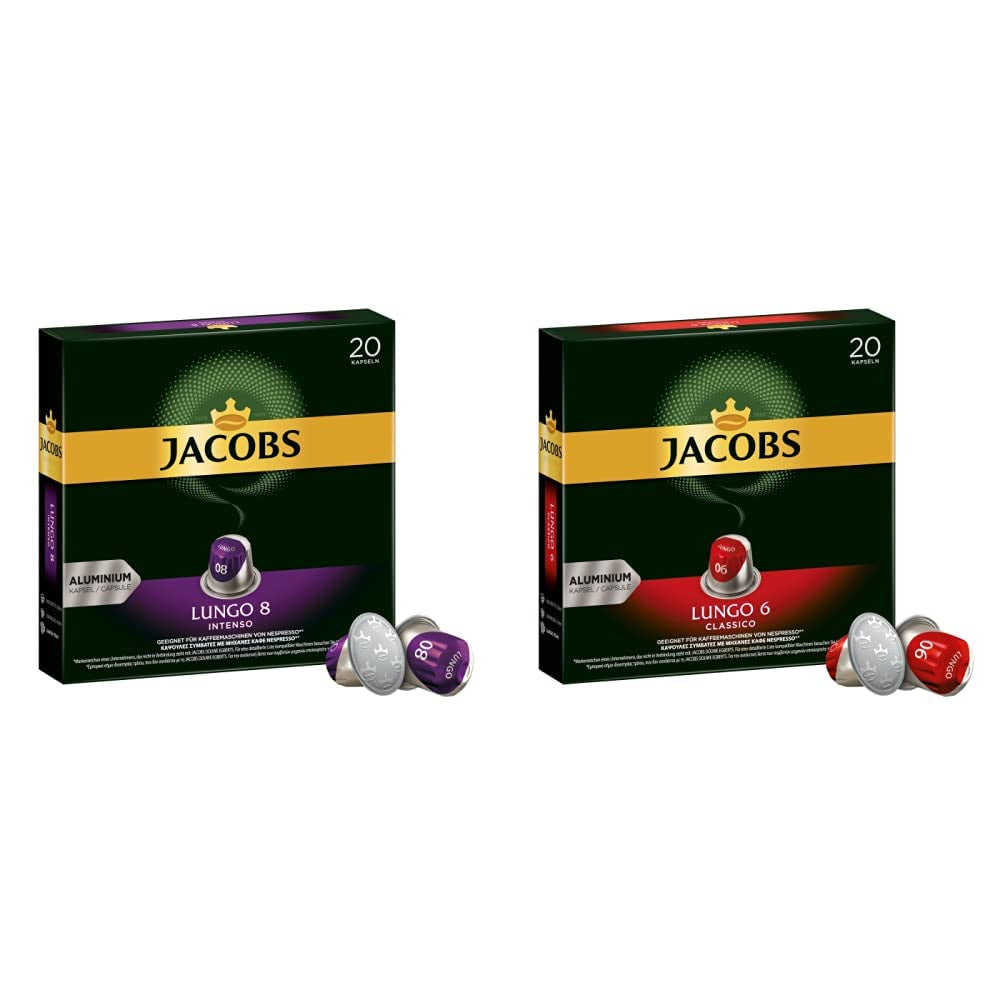 Kaffeekapseln Lungo Intenso, Intensität 8 von 12, 10 x 20 Getränke & Kaffeekapseln Lungo Classico, Intensität 6 von 12, 20 Nespresso®* kompatible Kapseln, 10 x 20 Getränke