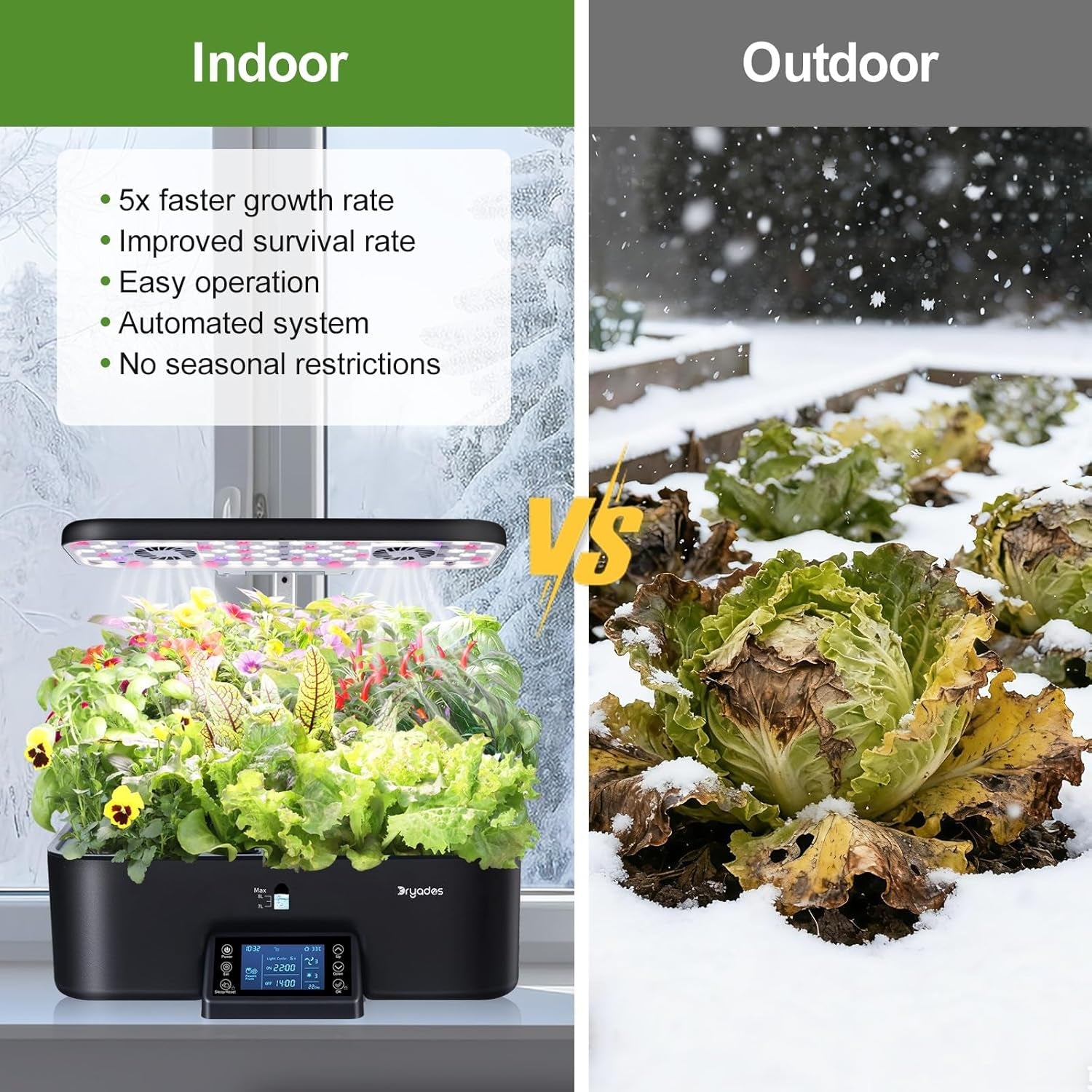 Sistem de creștere hidroponică de interior cu setări inteligente de program de iluminare, ghiveci pentru grădină de plante aromatice cu lumină de creștere cu spectru complet, 17 capsule, negru