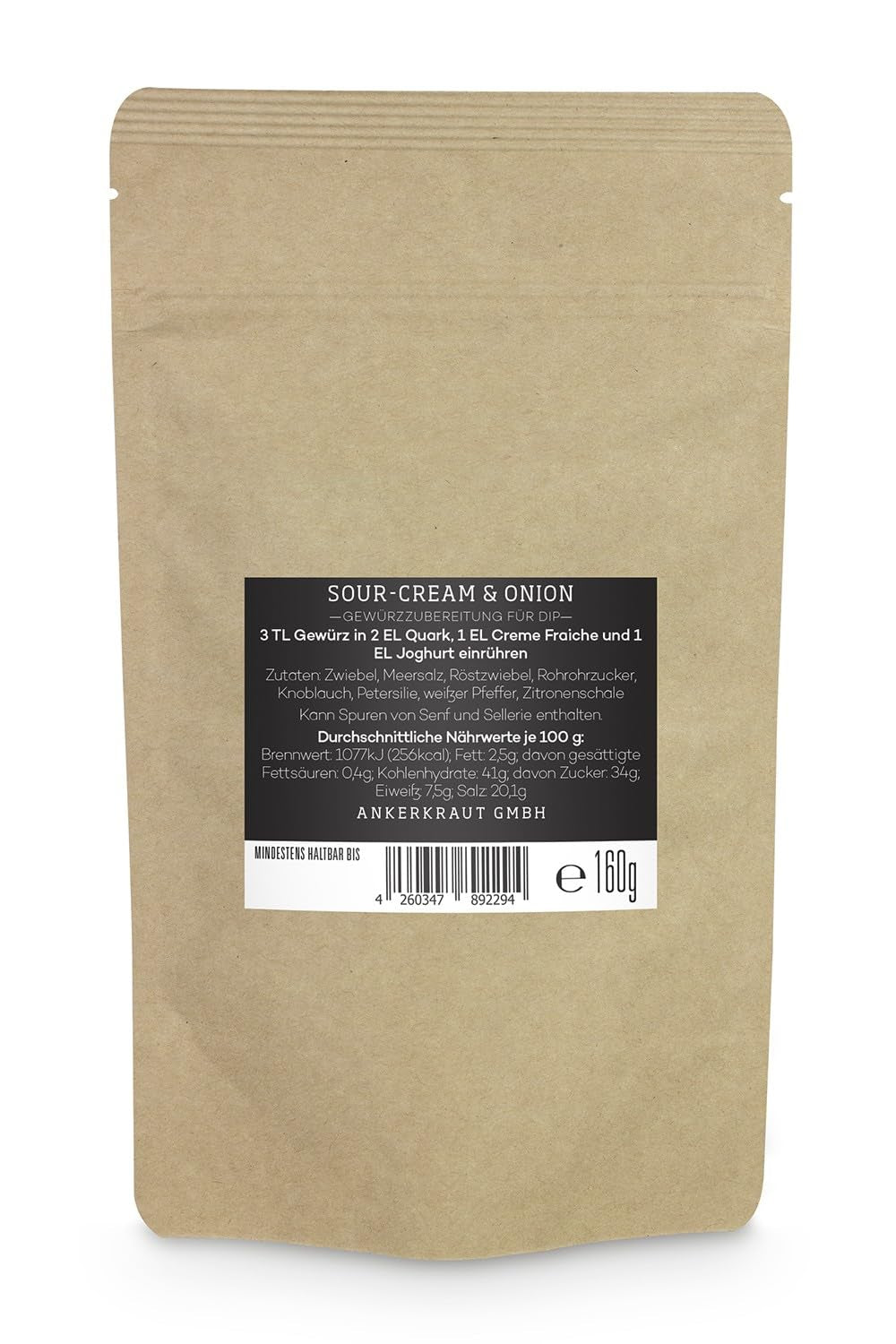 Ankerkraut "Sour-Cream & Onion", Dip-Gewürzmischung für Kartoffelspalten, Brot, Fleisch oder Chips, 160g im aromadichten Beutel