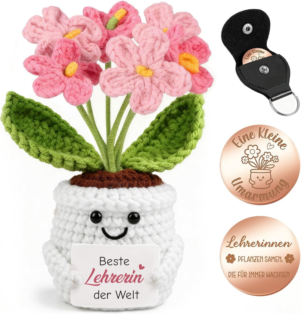 Abschiedsgeschenk Kollegin & Lehrerin Erzieherin - Pocket Hug Tulpen Blumen - Dankeschön Geschenk Für Rente, Jobwechsel & Abschied - Gehäkelte Blumen & Glücksbringer - Schlüsselanhänger