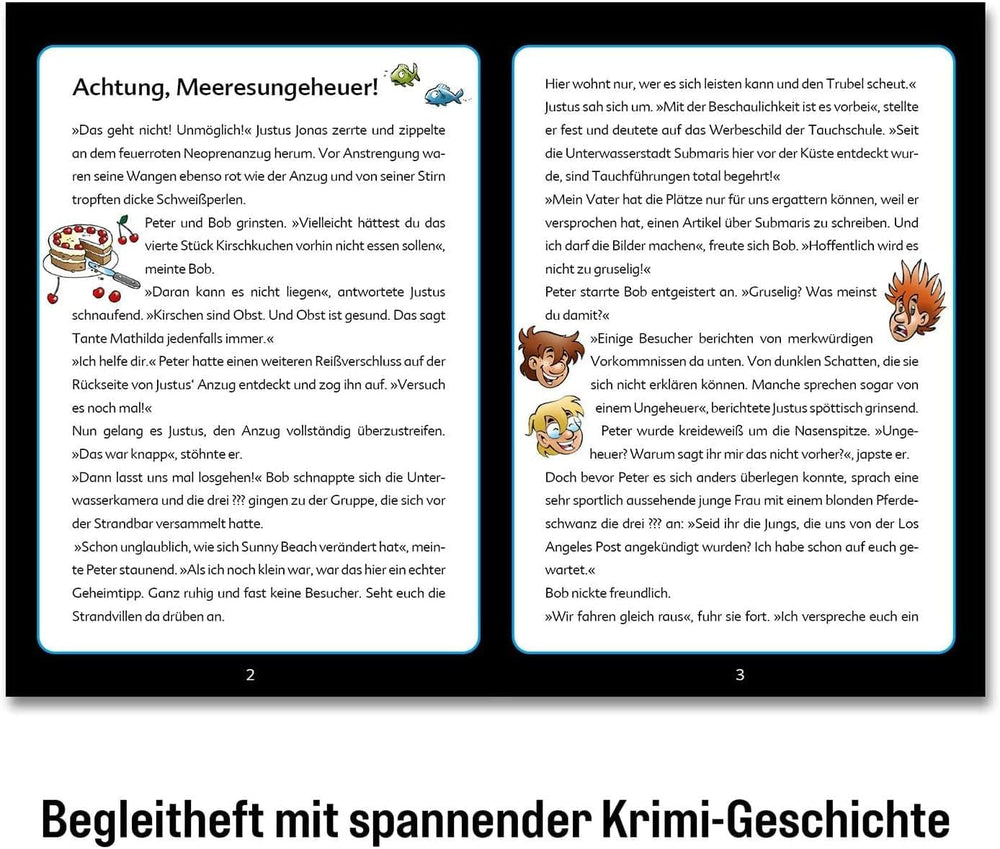 Die Drei ??? Kids - Crime puzzle - Atenție, monstru marin De la KOSMOS 680664, 150 piese, Strălucește în întuneric, Lectură, puzzle-uri, rezolvarea puzzle-urilor, puzzle detectiv pentru copii cu vârsta de peste 7 ani Puzzle Naty Shop