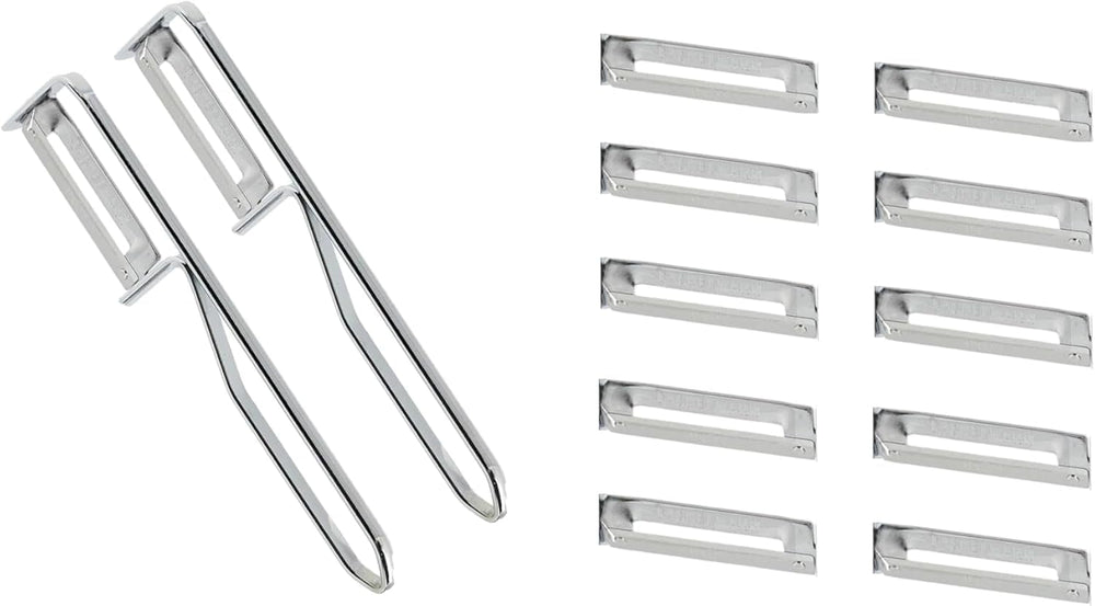 Peeler universal Fackelmann, lamă din oțel inoxidabil Peeler Naty Shop Peeler economic Set 2 bucăți ( include 10 lame de rezervă )