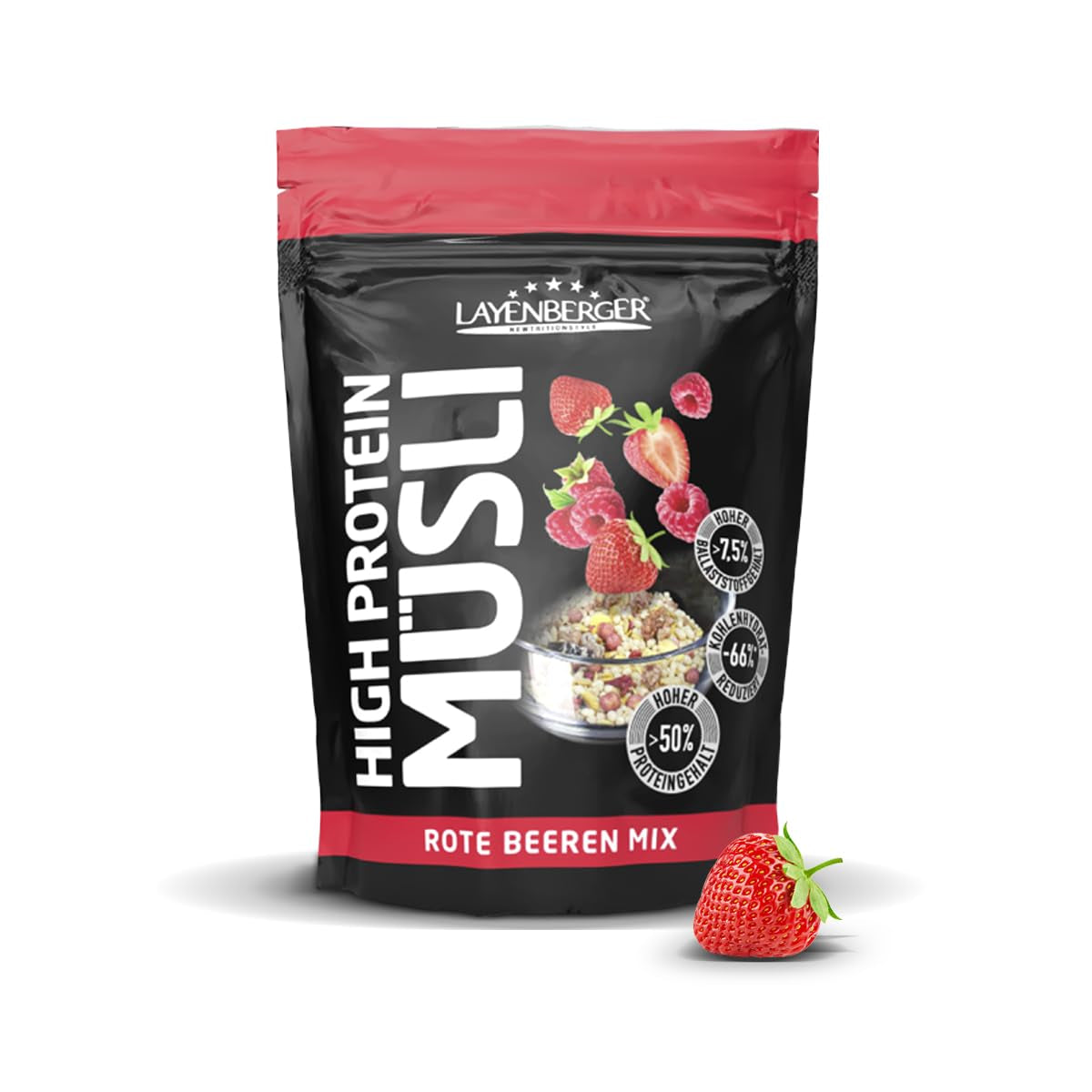 Layenberger 3K High Protein Müsli, 50% Eiweiß Und 18% Kohlenhydrate - Single Pack (1X 390 G) - Schoko-Nuss Cereale Naty Shop 360 G (1Er Pack) Rote Beeren Mix