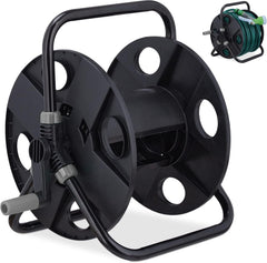 Rolă furtun Relaxdays, pentru furtun de 30 m 1/2", oțel, plastic, suport furtun, HL: 38 x 42 x 31 cm, negru/gri