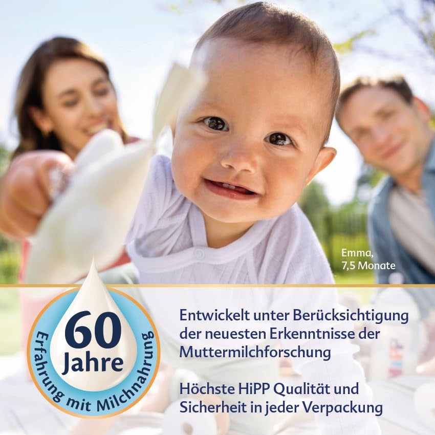 Lapte de continuare HiPP 2 Organic (4 x 600g), după 6 luni, cu Omega-3 (DHA, ALA), calciu și amidon organic ușor de preparat, de cea mai bună calitate organică