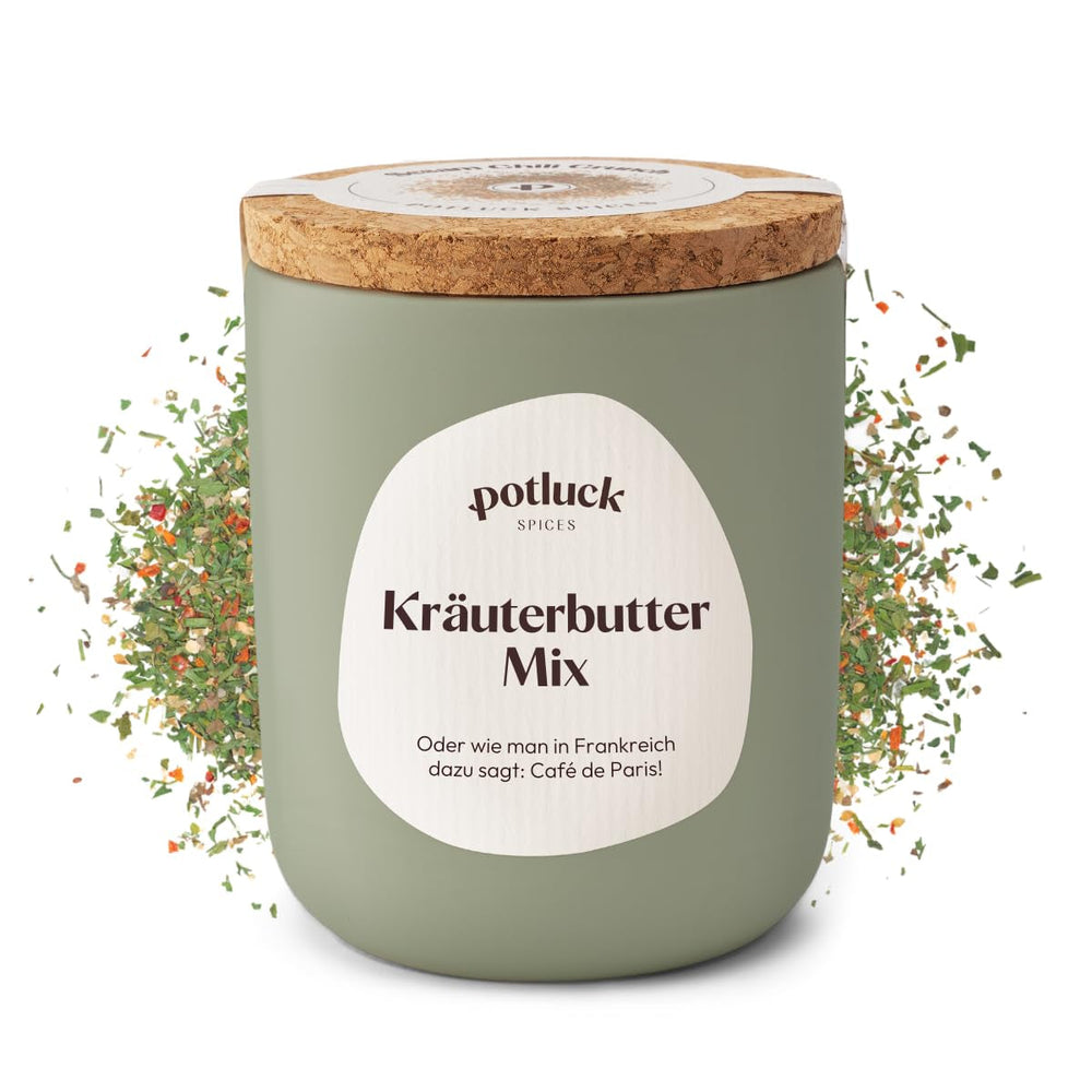 Potluck | Kräuterbutter-Gewürz | Würzmischung im Keramiktopf | 45g | Vegan, glutenfrei und mit natürlichen Inhaltsstoffen
