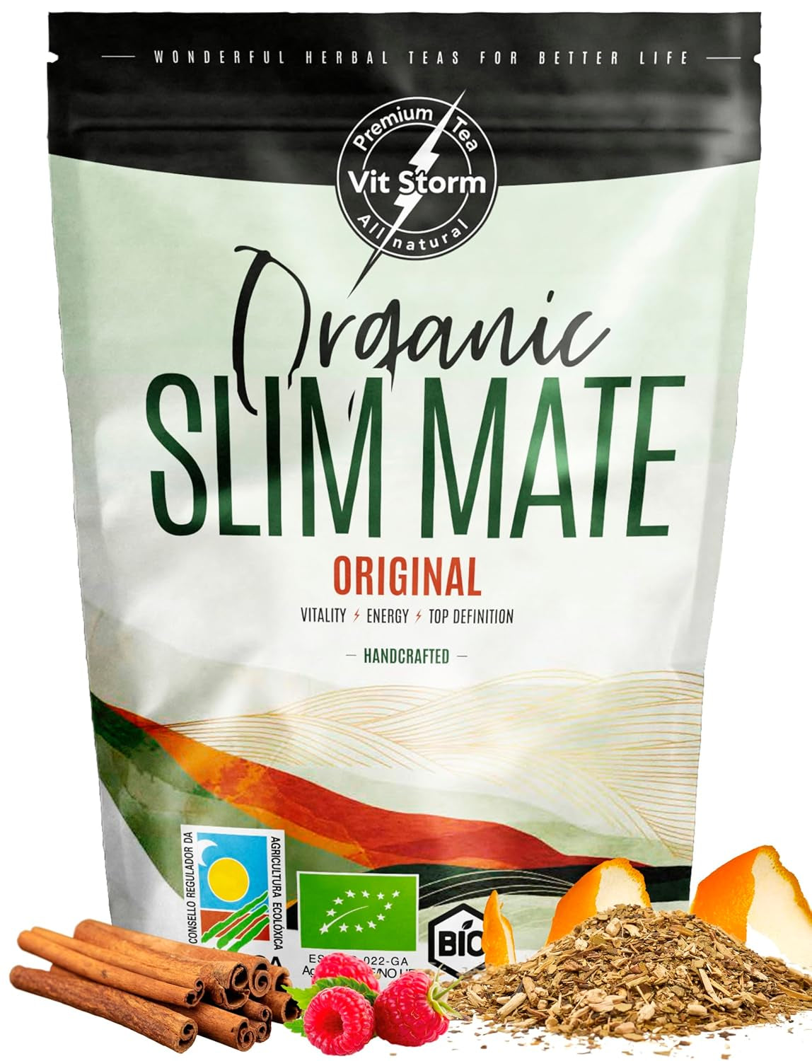 VITSTORM® Slim Tea Cardamom – Ceai Yerba Mate BIO – Cură de detoxifiere și ceai diuretic – 100G