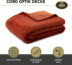 Gözze - Pătură confortabilă și moale în aspect corduroy, 1620G/bucata, 150 X 200 Cm - scorțișoară Paturi si Cuverturi Besuche den GÃ¶zze-Store