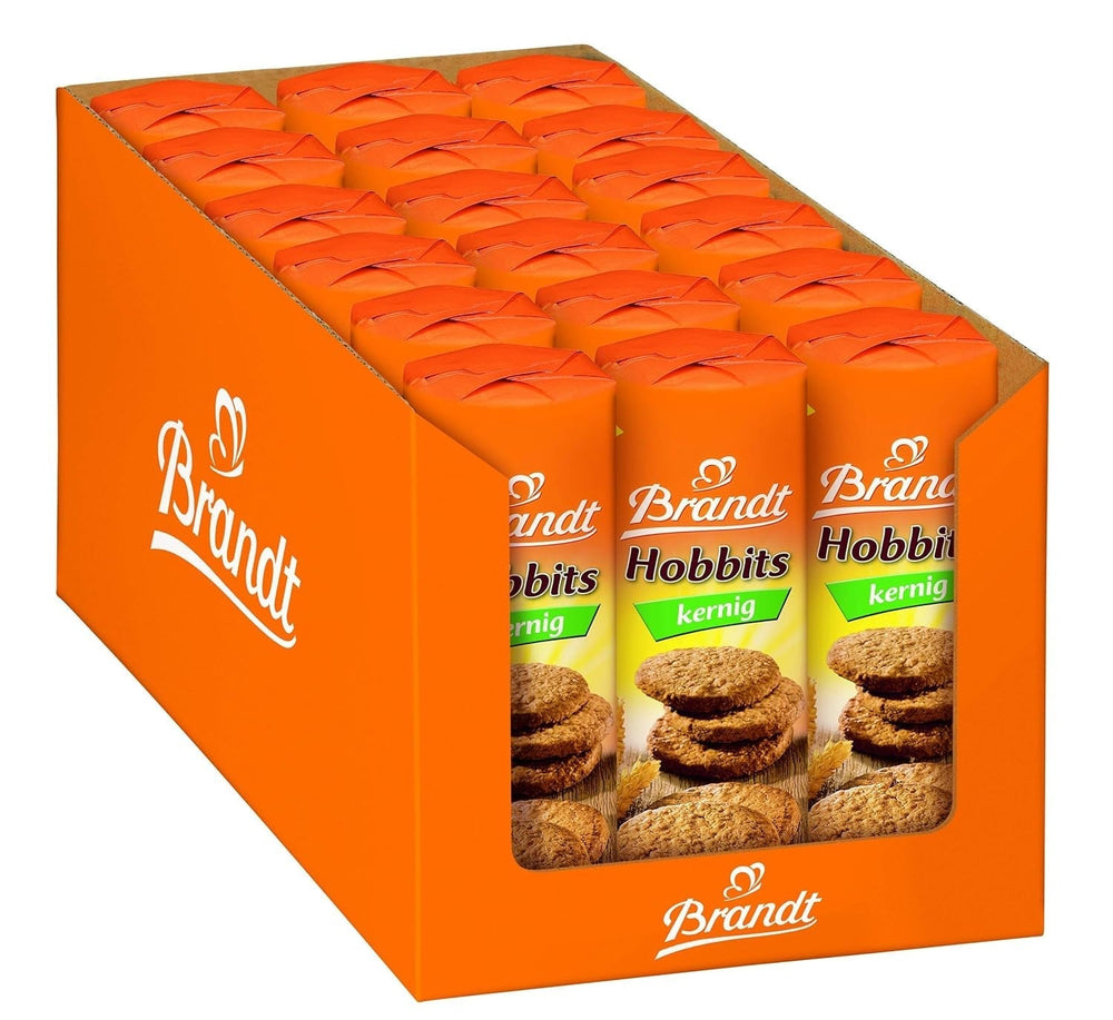 Bahlsen Hobbits Crunchy - Pachet de 18 - Cutie de depozitare - Biscuiți integrali cu conținut ridicat de fibre și fulgi de ovăz (18 x 250 g)