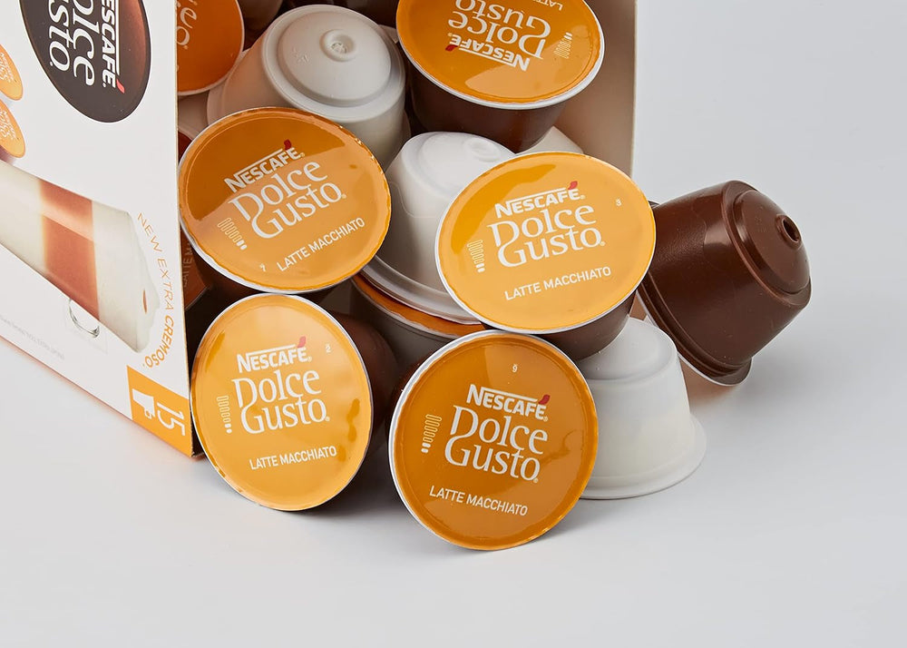 Dallmayr Prodomo, XXL-Vorratsbox & Latte Macchiato Vorratsbox 90 Kaffeekapseln (Aromatischer Espresso, 3-Schichten -Köstlichkeit aus feinem Milchschaum