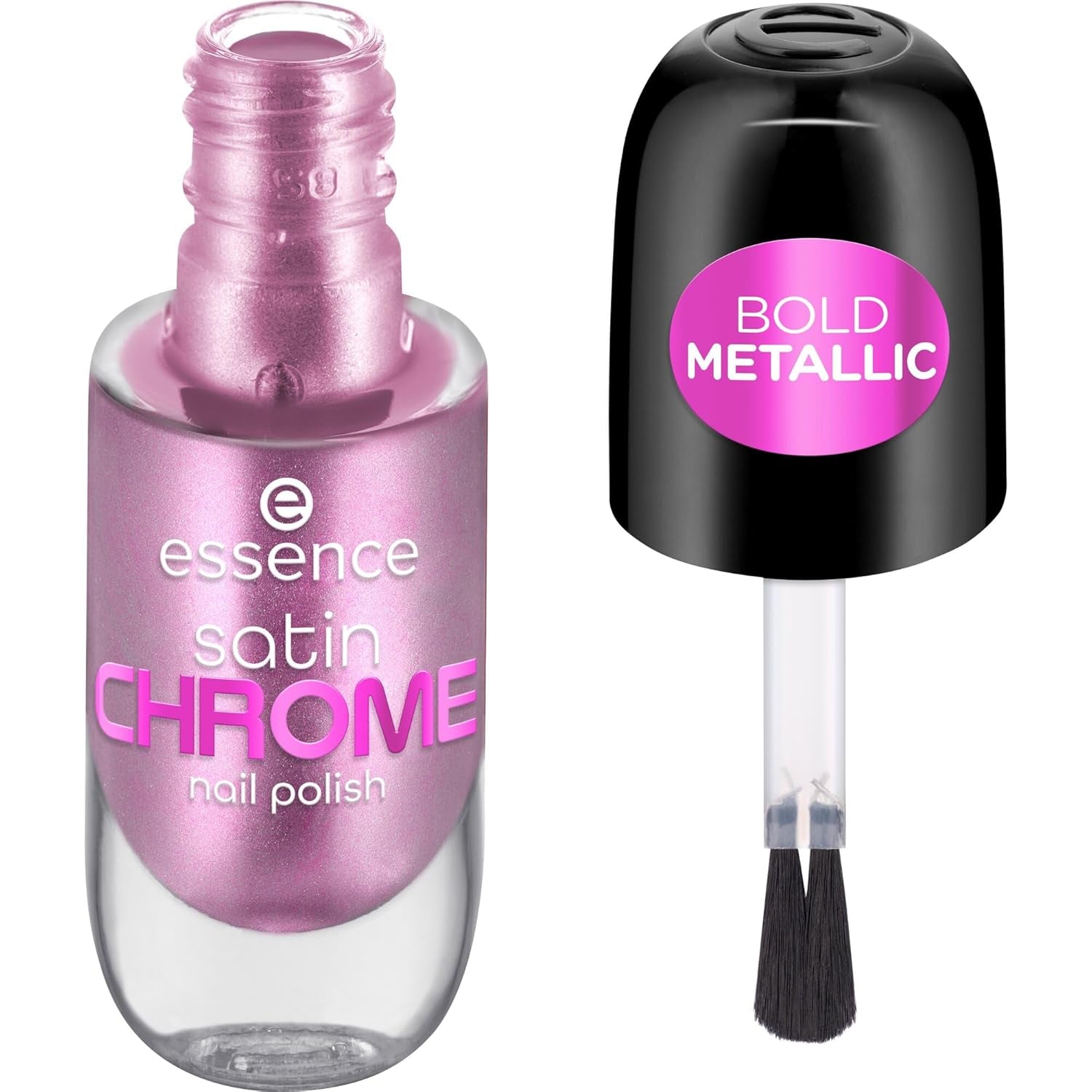 Oja Essence Satin CHROME, nr. 02, roz, acoperire completă, rezultate expres, pigmentată intens, metalică, vegană, fără particule de microplastic, fără parfum, fără parabeni, 1 pachet (8ml)