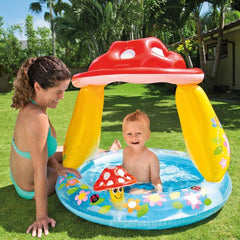 Intex 57114NP - Piscină gonflabilă pentru bebeluși, tip ciupercă, vinil, multicoloră, 102x89 cm