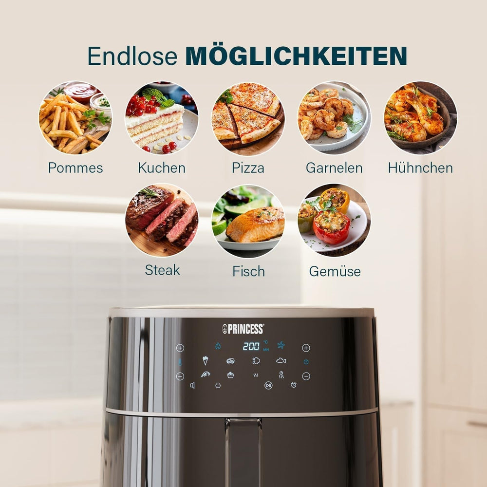 Princess Digital Hot Air Fryer - Capacitate variabilă a vasului - 8 litri maxim - 6 programe presetate Electrocasnice Naty Shop