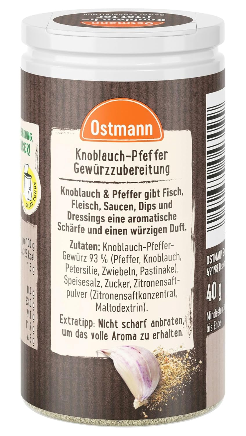 Ostmann Gewürze - Knoblauch & Pfeffer Gewürzzubereitung | Nachfüllbare & recyclebare Verpackung | 40 g in der Streudose