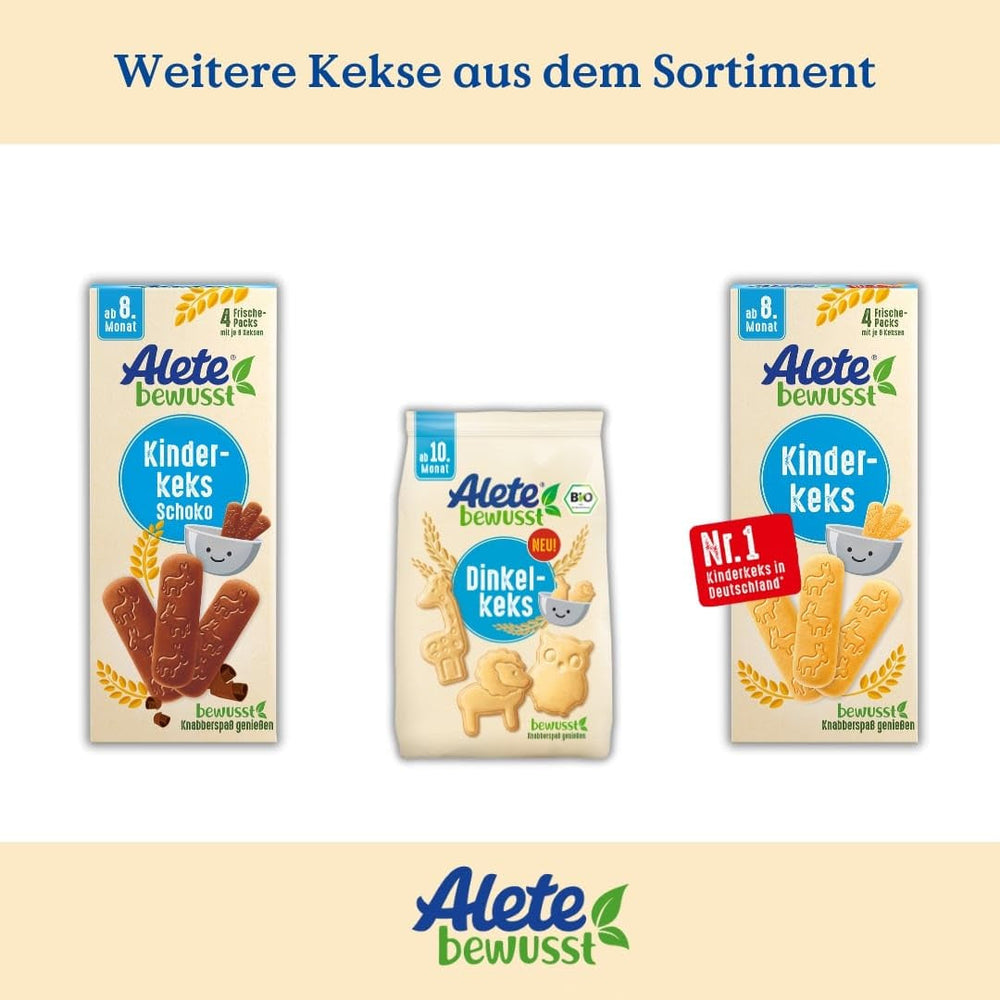 Biscuiți pentru copii Alete Conscious, de la 8 luni, biscuiți cu unt din grâu pentru copii, biscuiți ambalați convenabil ca o gustare mică, perfecți pentru drum și între timp, 1 x 180 g (pachet de 2)