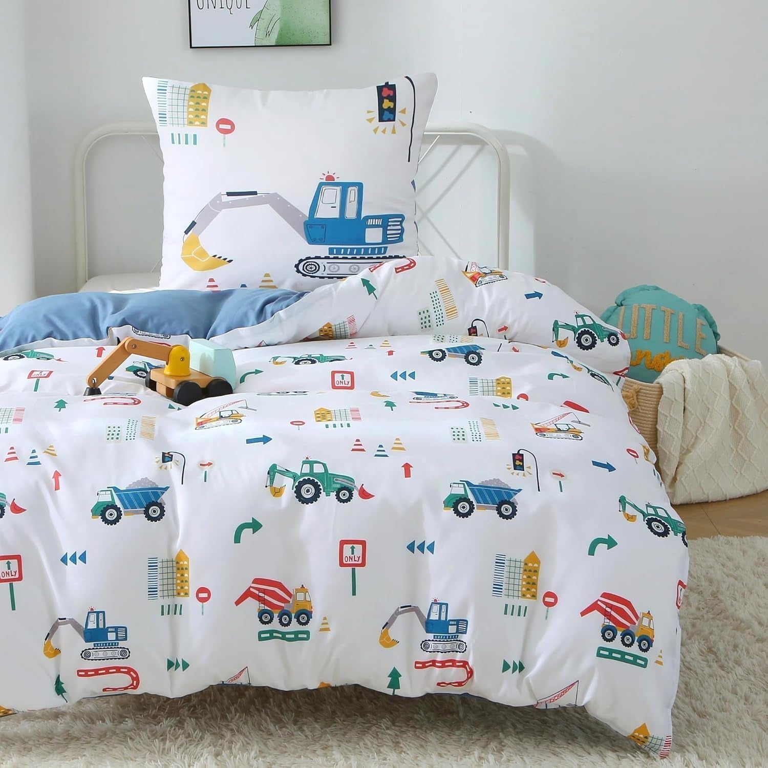 Fekohipy Bettwäsche 135X200 Mädchen Einhorn Kinderbettwäsche Rosa 3D-Druck Mikrofaser Regenbogen Kinder Bettbezug Mit Reißverschluss Und 1 Kissenbezug 80X80Cm 2-Teilige Kinderbettwäsche-Set Naty Shop Blaue Bagger 135X200Cm+80X80Cm