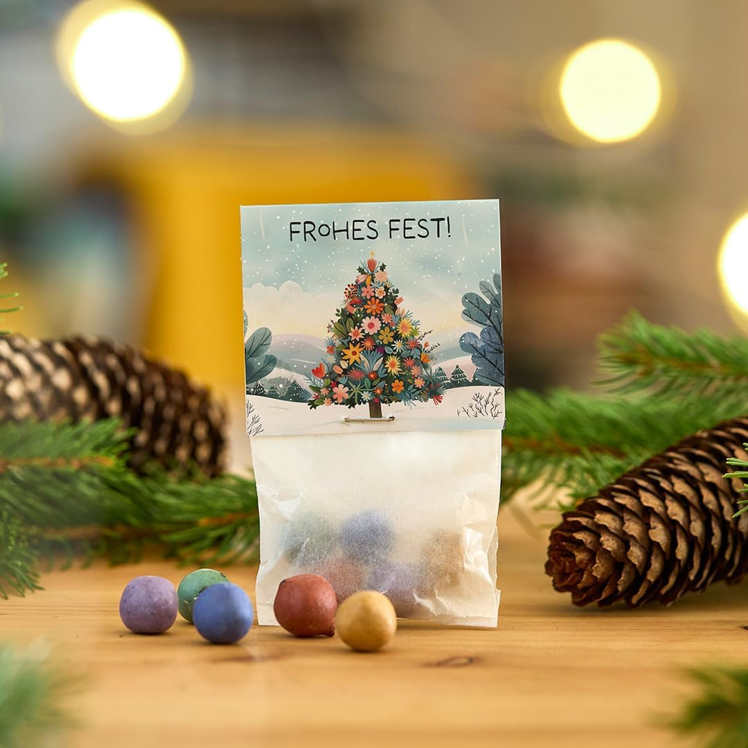 10 X Blumenmurmeln "Frohes Fest" | Kleines Geschenk & Nachhaltiges Mitgebsel Zu Weihnachten | Saatbomben Für Kollegen, Gäste & Kinder | Kleinigkeit Zum Advent, Adventskalender-Füllung Oder Nikolaus