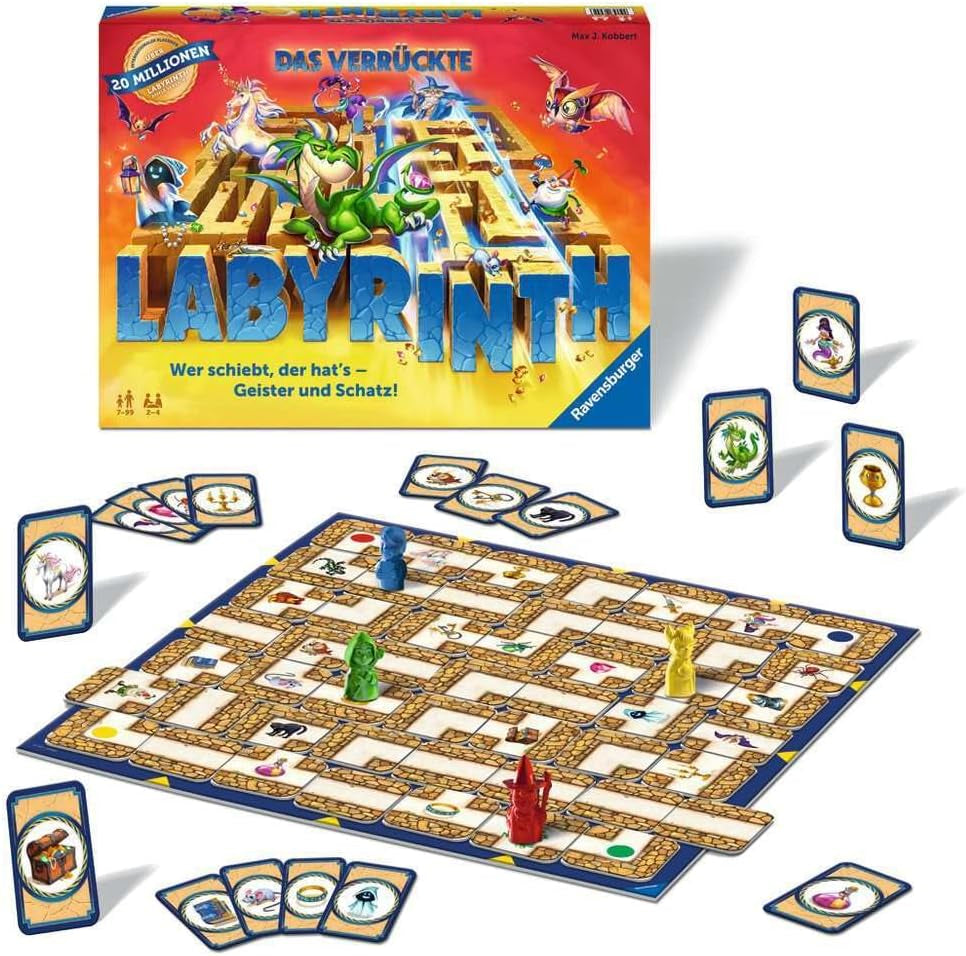 Ravensburger Family Game 26955 - Labirintul Nebun - Joc de Petrecere - Joc clasic pentru 2-4 jucători, joc de societate pentru vârste de 7 ani și peste